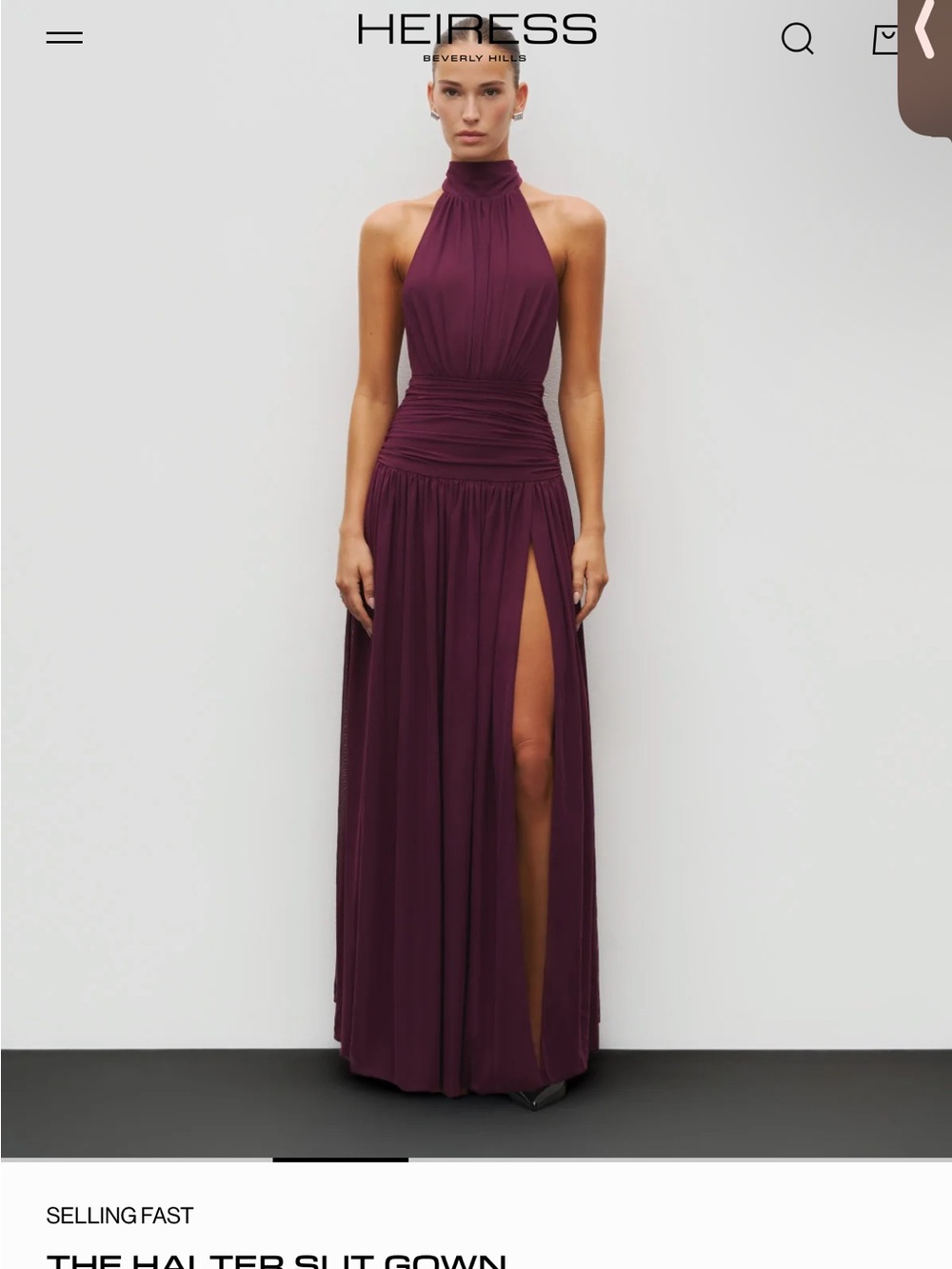Heiress Beverly Hills Plum Halter Maxi Gown with High Slit